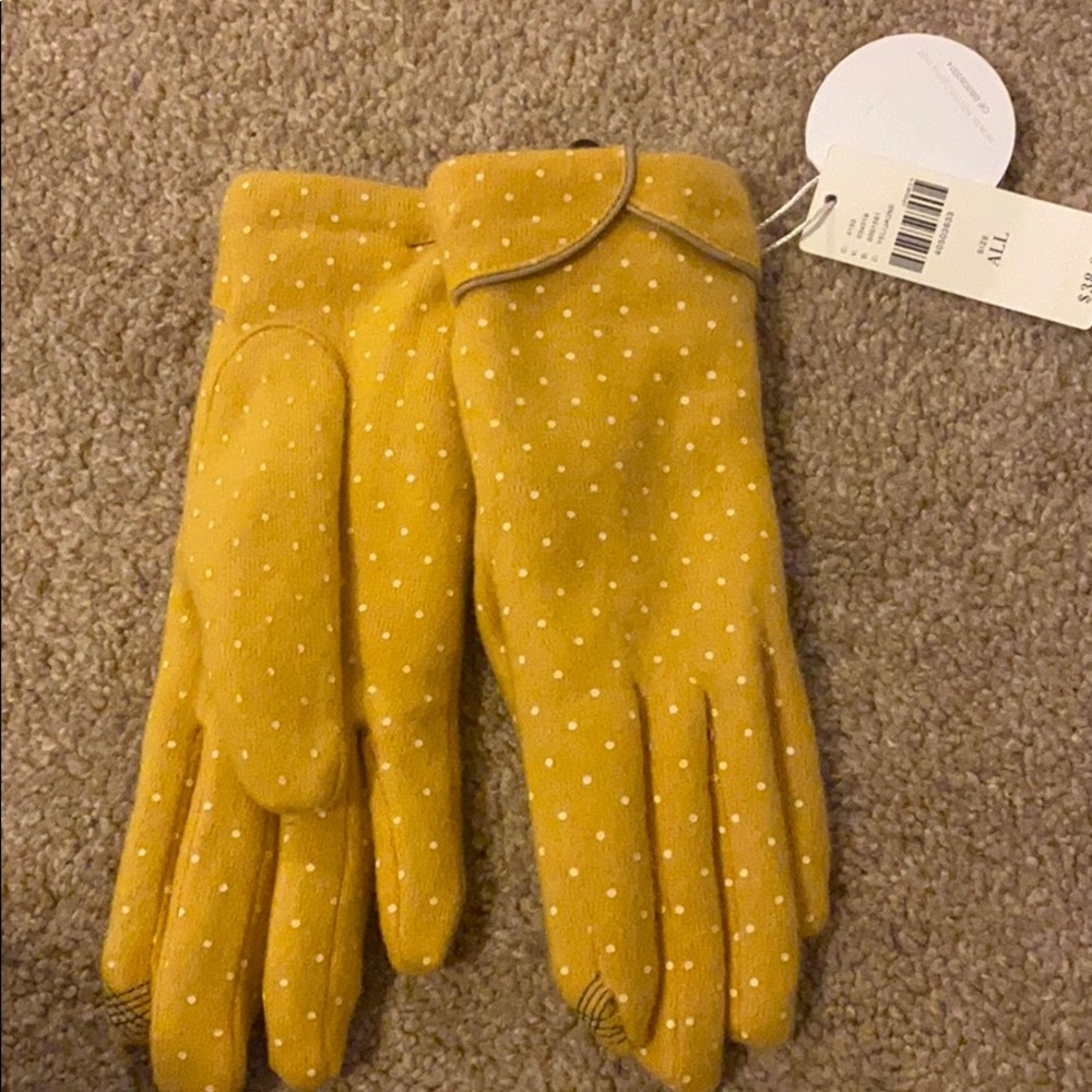 Anthropologie Mustard yellow polka dot Gloves